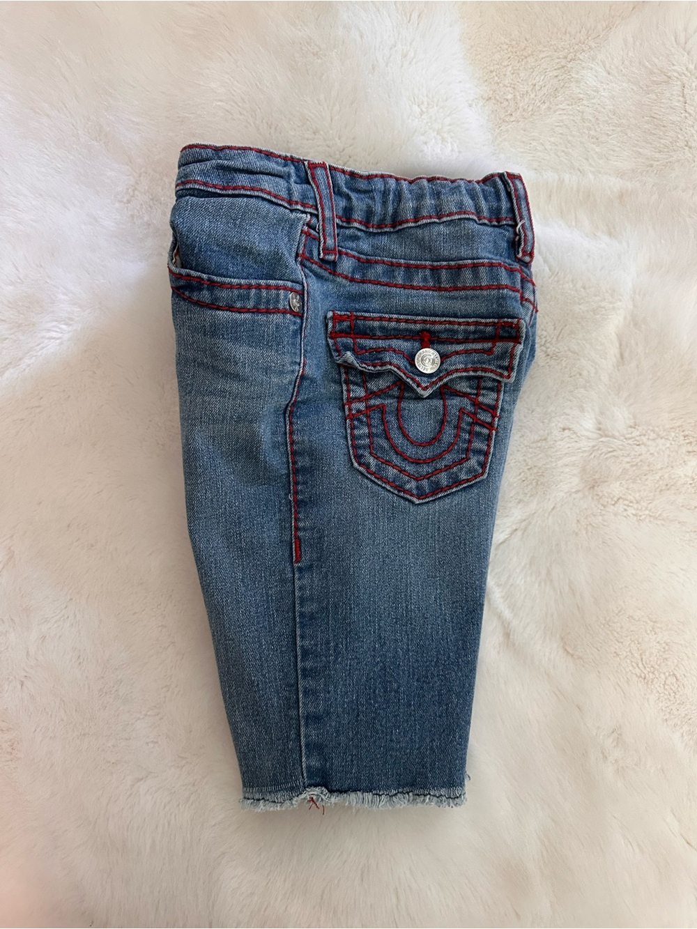 True Religion Kids Denim Shorts with Red Stitching